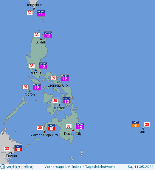 Philippinen: UV-Index-Vorhersage für Freitag, den 29.03.2024