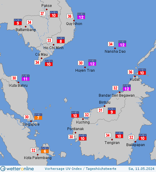 Singapur: UV-Index-Vorhersage für Freitag, den 29.03.2024