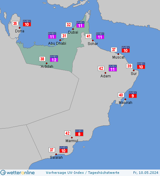 Vereinigte Arabische Emirate: UV-Index-Vorhersage für Freitag, den 29.03.2024