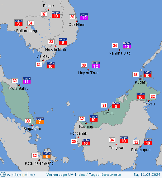 Malaysia: UV-Index-Vorhersage für Samstag, den 30.03.2024
