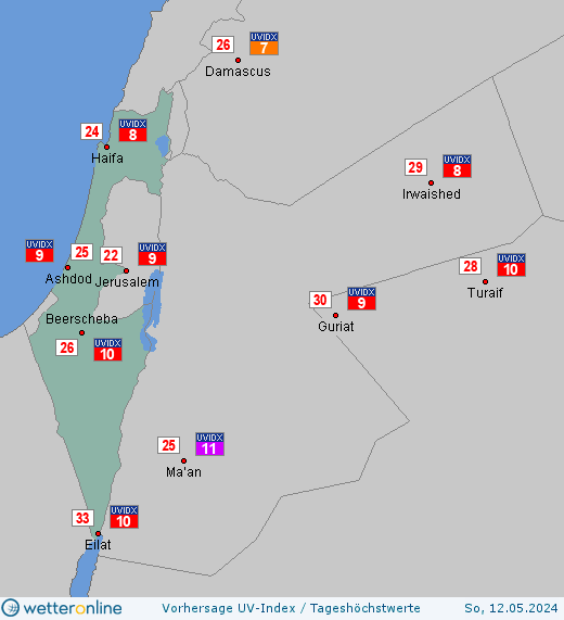 Israel: UV-Index-Vorhersage für Dienstag, den 16.04.2024