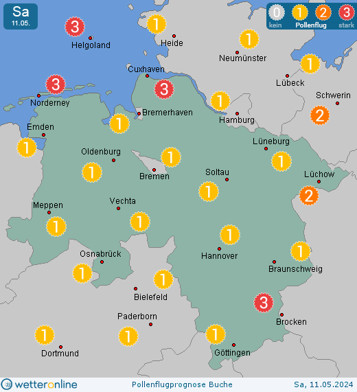 Niedersachsen: Pollenflugvorhersage Buche für Mittwoch, den 17.04.2024
