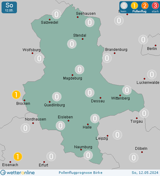 Staßfurt: Pollenflugvorhersage Birke für Donnerstag, den 18.04.2024