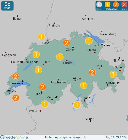 Schweiz: Pollenflugvorhersage Wegerich für Freitag, den 19.04.2024