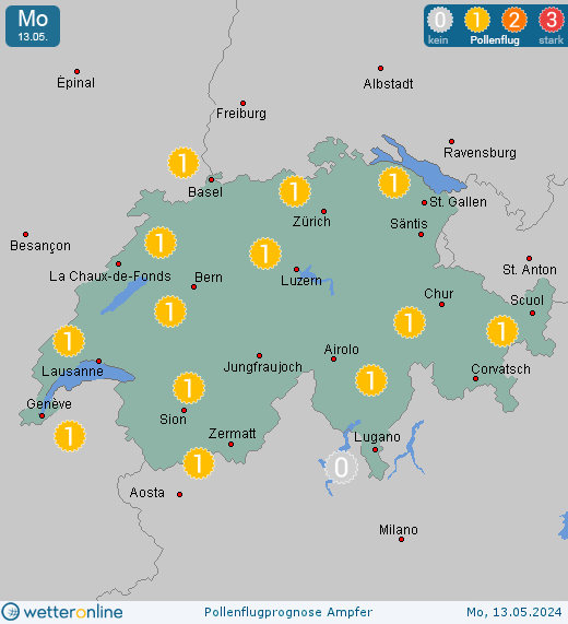 Sion: Pollenflugvorhersage Ampfer für Freitag, den 19.04.2024