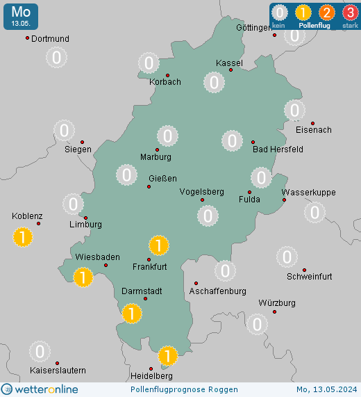 Rhön: Pollenflugvorhersage Roggen für Freitag, den 19.04.2024