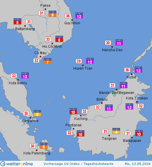 Brunei: UV-Index-Vorhersage für Freitag, den 19.04.2024