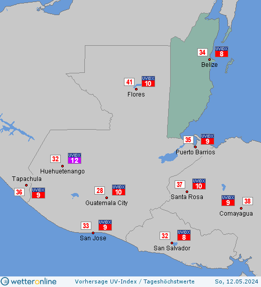 Belize: UV-Index-Vorhersage für Freitag, den 19.04.2024