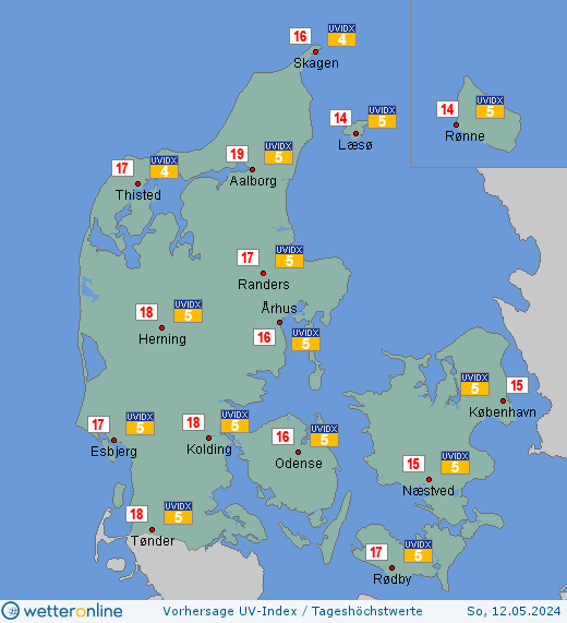 Dänemark: UV-Index-Vorhersage für Freitag, den 19.04.2024