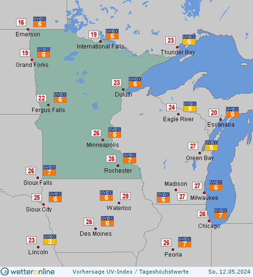 Minnesota: UV-Index-Vorhersage für Freitag, den 19.04.2024
