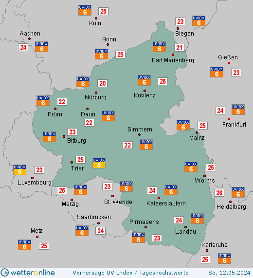 Rheinland-Pfalz: UV-Index-Vorhersage für Freitag, den 19.04.2024