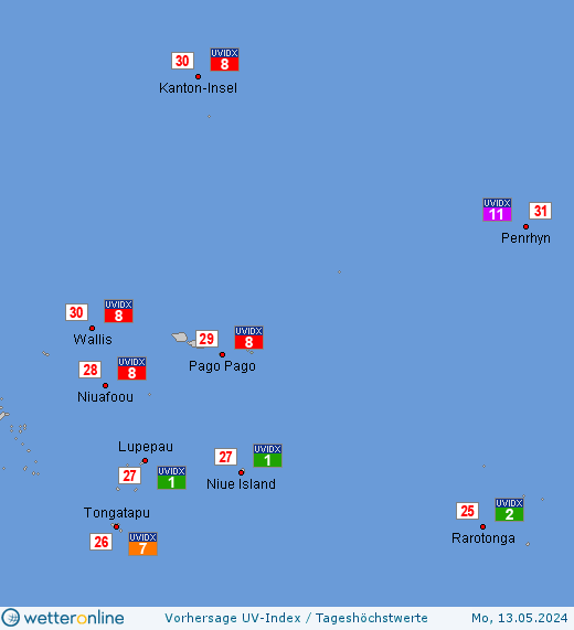 Amerikanisch-Samoa: UV-Index-Vorhersage für Freitag, den 19.04.2024