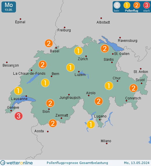 St. Gallen: Pollenflugvorhersage Ambrosia für Samstag, den 20.04.2024