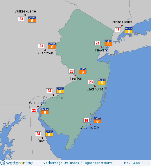 New Jersey: UV-Index-Vorhersage für Samstag, den 20.04.2024