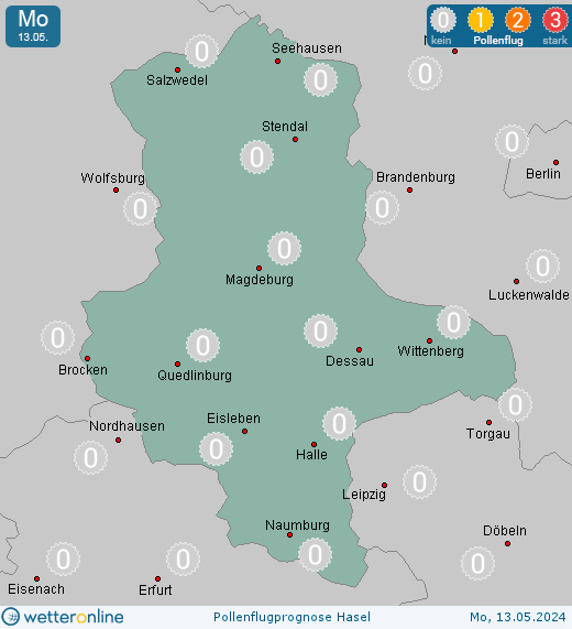 Sandau (Elbe): Pollenflugvorhersage Hasel für Samstag, den 20.04.2024