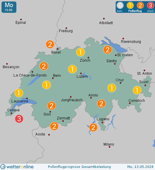 Zürich: Pollenflugvorhersage Ambrosia für Dienstag, den 23.04.2024