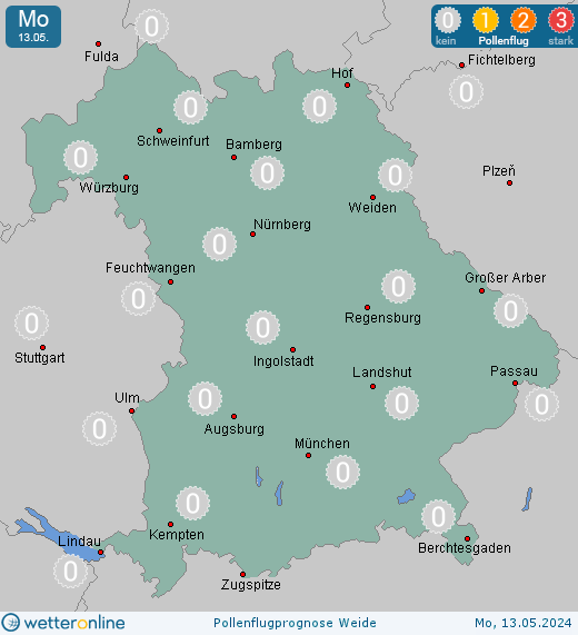 Simbach: Pollenflugvorhersage Weide für Dienstag, den 23.04.2024