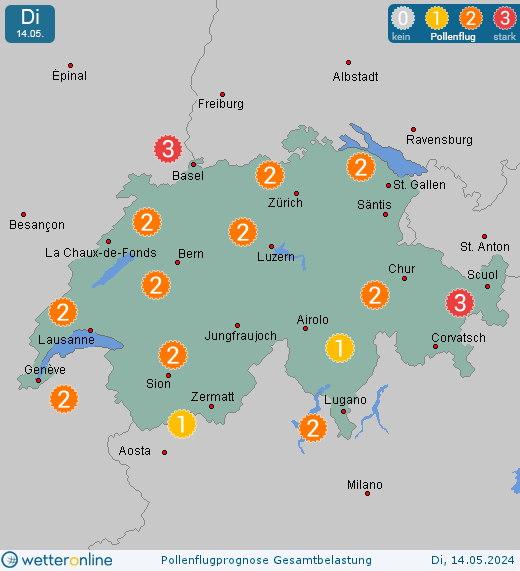 Schwägalp: Pollenflugvorhersage Ambrosia für Mittwoch, den 24.04.2024