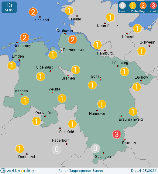 Lüchow: Pollenflugvorhersage Buche für Mittwoch, den 24.04.2024