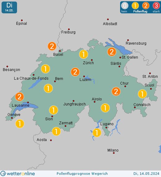 Bern-Ostermundigen: Pollenflugvorhersage Wegerich für Donnerstag, den 25.04.2024