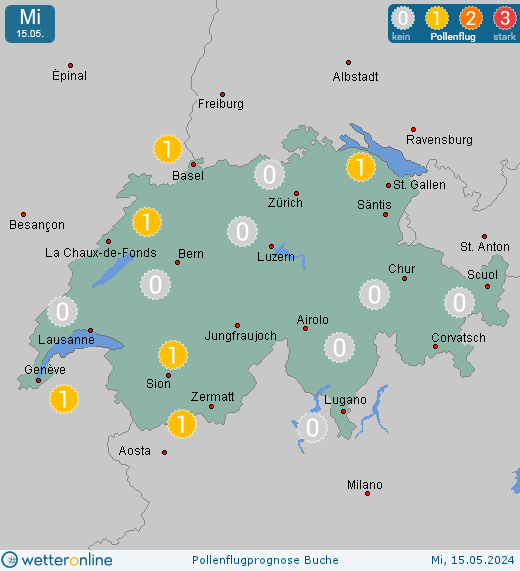 Zermatt (in 1600m): Pollenflugvorhersage Buche für Donnerstag, den 25.04.2024