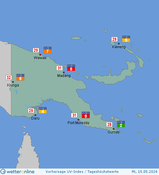 Papua-Neuguinea: UV-Index-Vorhersage für Donnerstag, den 25.04.2024
