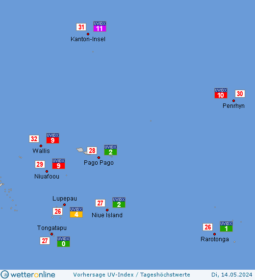 Amerikanisch-Samoa: UV-Index-Vorhersage für Donnerstag, den 25.04.2024