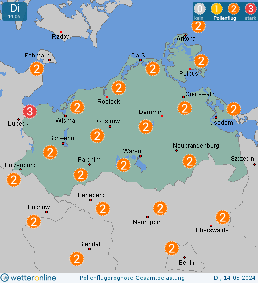 Mecklenburg-Vorpommern: Pollenflugvorhersage Gesamtbelastung für Donnerstag, den 25.04.2024
