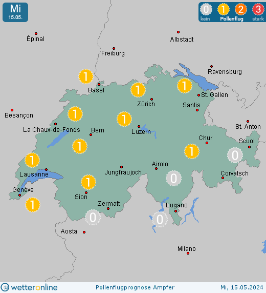 Luzern: Pollenflugvorhersage Ampfer für Freitag, den 26.04.2024