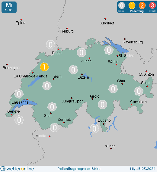 Schweiz: Pollenflugvorhersage Birke für Freitag, den 26.04.2024