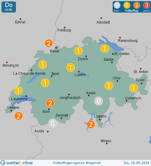 Lausanne: Pollenflugvorhersage Wegerich für Freitag, den 26.04.2024