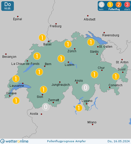 St. Moritz: Pollenflugvorhersage Ampfer für Freitag, den 26.04.2024