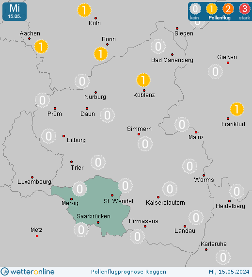 Saarbrücken: Pollenflugvorhersage Roggen für Freitag, den 26.04.2024