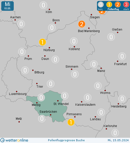 Saarland: Pollenflugvorhersage Buche für Freitag, den 26.04.2024