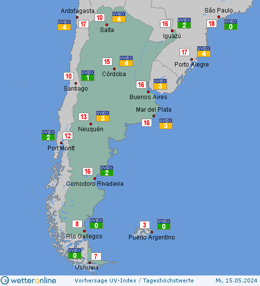 Argentinien: UV-Index-Vorhersage für Freitag, den 26.04.2024