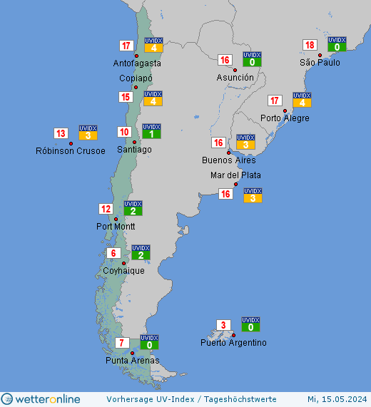 Chile: UV-Index-Vorhersage für Freitag, den 26.04.2024