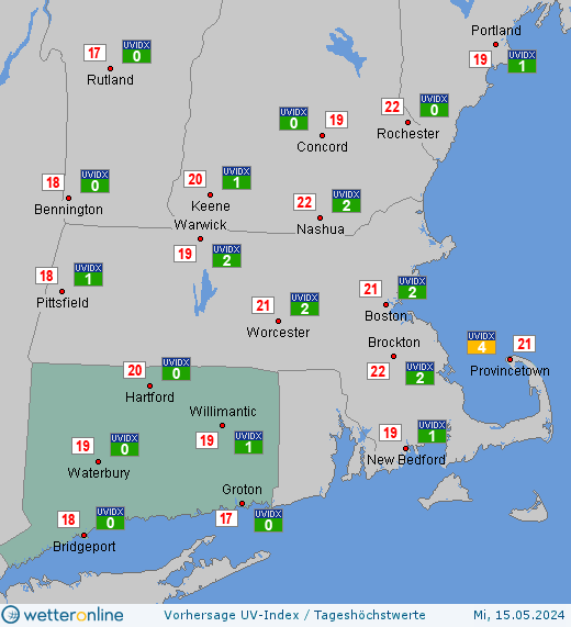 Connecticut: UV-Index-Vorhersage für Freitag, den 26.04.2024