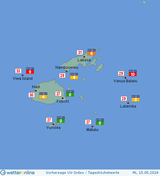Fidschi-Inseln: UV-Index-Vorhersage für Freitag, den 26.04.2024