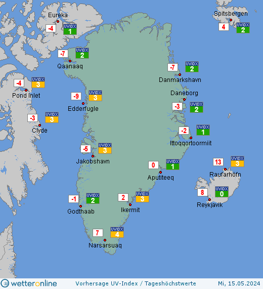 Grönland: UV-Index-Vorhersage für Freitag, den 26.04.2024