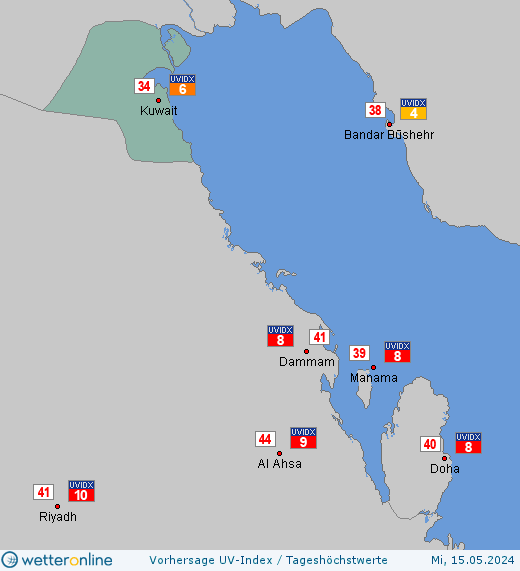 Kuwait: UV-Index-Vorhersage für Freitag, den 26.04.2024