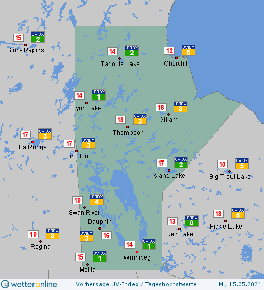 Manitoba: UV-Index-Vorhersage für Freitag, den 26.04.2024