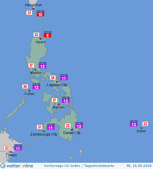 Philippinen: UV-Index-Vorhersage für Freitag, den 26.04.2024