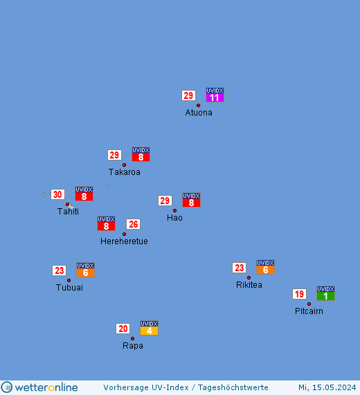 Pitcairninseln: UV-Index-Vorhersage für Freitag, den 26.04.2024