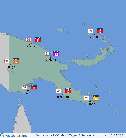 Papua-Neuguinea: UV-Index-Vorhersage für Freitag, den 26.04.2024