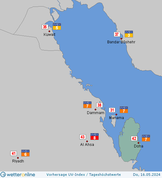 Katar: UV-Index-Vorhersage für Freitag, den 26.04.2024