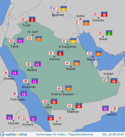 Saudi-Arabien: UV-Index-Vorhersage für Freitag, den 26.04.2024