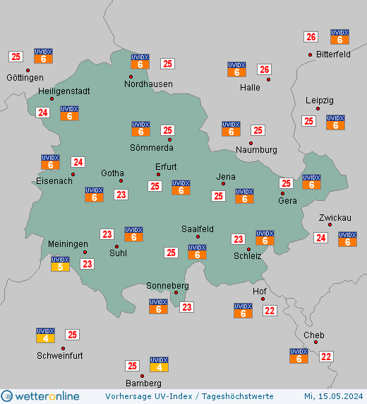Thüringen: UV-Index-Vorhersage für Freitag, den 26.04.2024