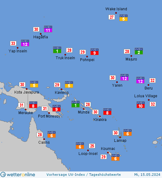 Vanuatu: UV-Index-Vorhersage für Freitag, den 26.04.2024