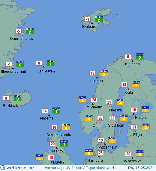 Nordeuropa: UV-Index-Vorhersage für Samstag, den 27.04.2024