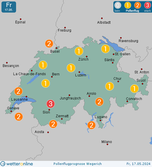 Gstaad (in 1000m): Pollenflugvorhersage Wegerich für Samstag, den 27.04.2024